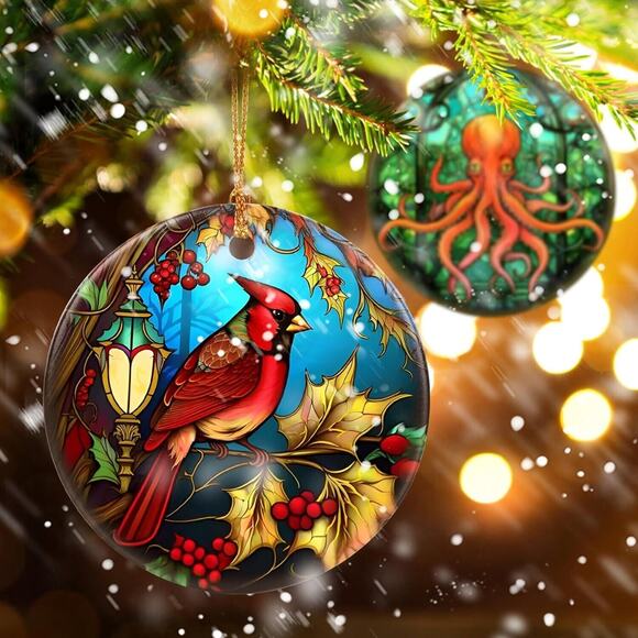 Touber Cardinal Ornament, Christmas Ornament, Heirloom Keepsake, Round‎ Ceramic - Picture 5 of 6